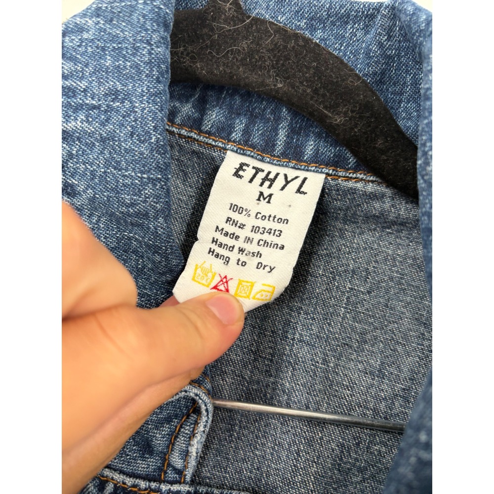 Ethyl Denim Duster Jacket Medium Wash Lace Up Frayed Hem Boho Western Size M - Picture 5 of 6